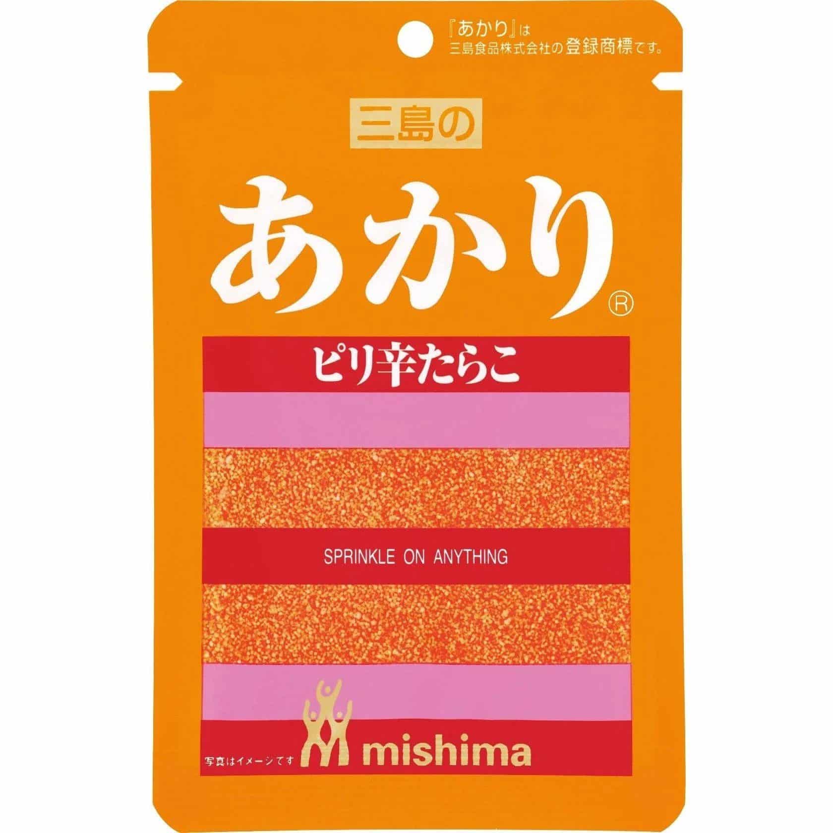 Mishima Akari Spicy Cod Roe Furikake, Japanese rice seasoning with a spicy cod roe flavor, 28g pack