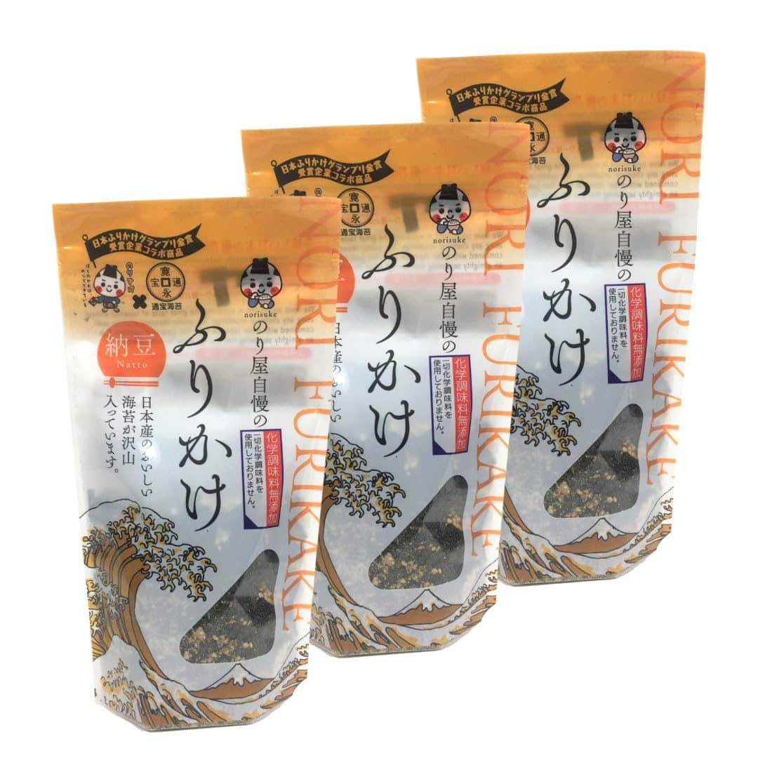 Norisuke Nori Furikake with Natto flavor, Japanese seaweed rice seasoning, no artificial additives, 3-pack